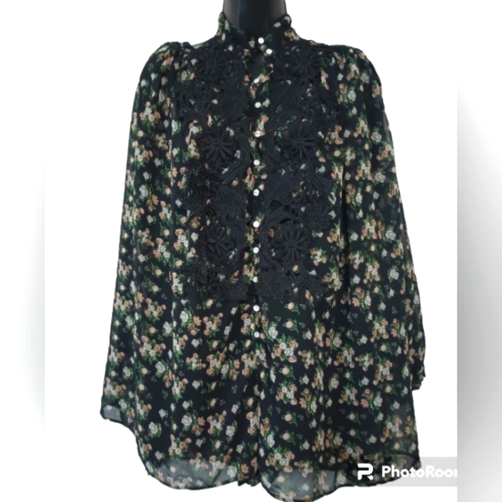 Zara Black Floral Lace Bodysuit